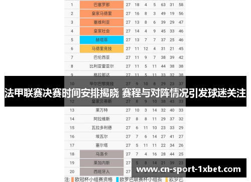 法甲联赛决赛时间安排揭晓 赛程与对阵情况引发球迷关注